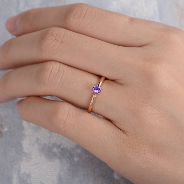  Amethyst Simple  Band Solitaire Dainty Wedding  Ring