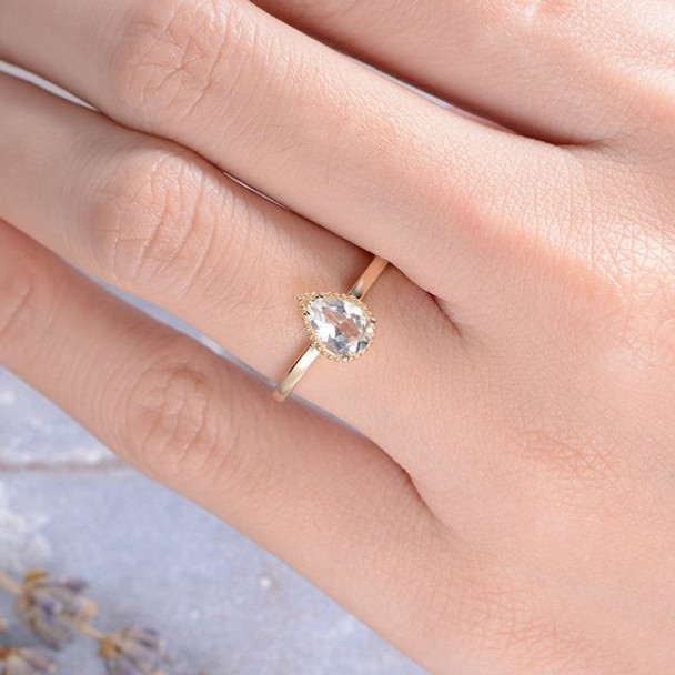 Pear Shaped Solitaire White Topaz Stacking Beaded Antique Retro Ring