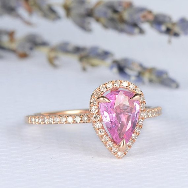 6*8mm Pear Natural Pink Sapphire Dainty Engagement Ring 