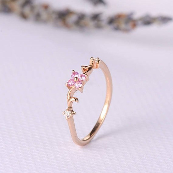 Pink Sapphire Flower Lucky Clover Vine Curved Half Eternity Engagement Ring