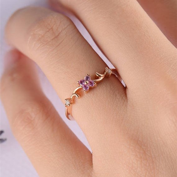 Pink Sapphire Flower Lucky Clover Vine Curved Half Eternity Engagement Ring