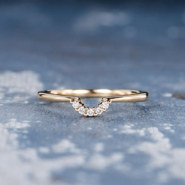 Enhancer Yellow Gold Unique Dainty Mini Diamond Wedding Band