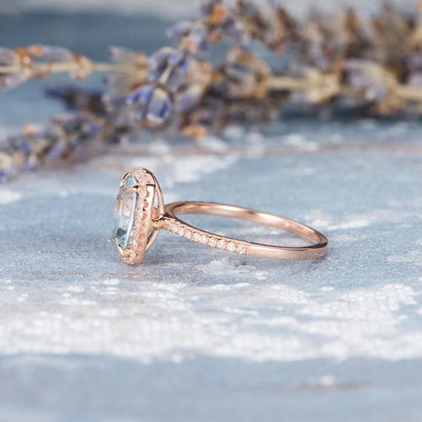 7*9mm Oval Aquamarine Eternity Diamond Pave Engagement Ring