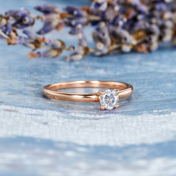 Mini  4mm Solitaire Dainty Moissanite  Rose Gold Engagement Ring