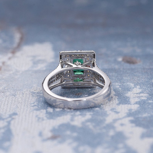 5*7 Emerald Cut Lab Emerald Retro Unique Split Shank Promise Ring 