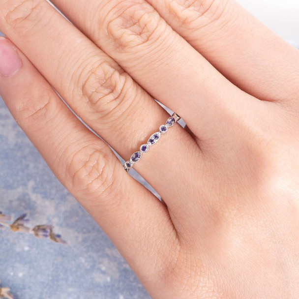 Amethyst Band Retro Milgrain Antique Half Eternity Wedding Band