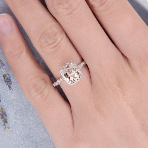 Art Deco 7*9mm Cushion Cut Morganite Promise Ring