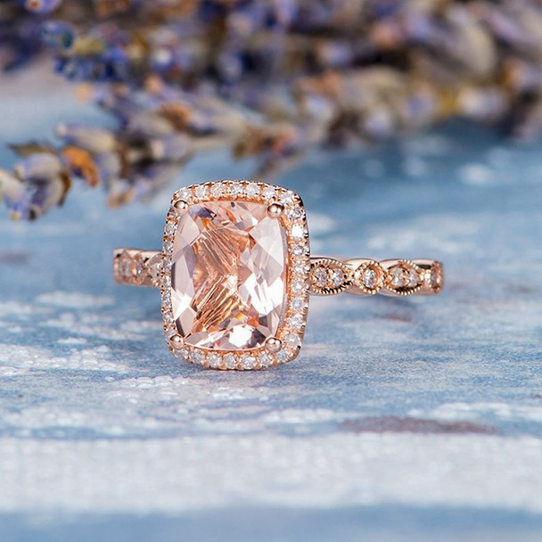 Art Deco 7*9mm Cushion Cut Morganite Promise Ring