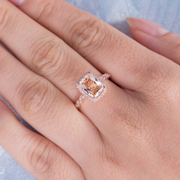 Art Deco 7*9mm Cushion Cut Morganite Promise Ring