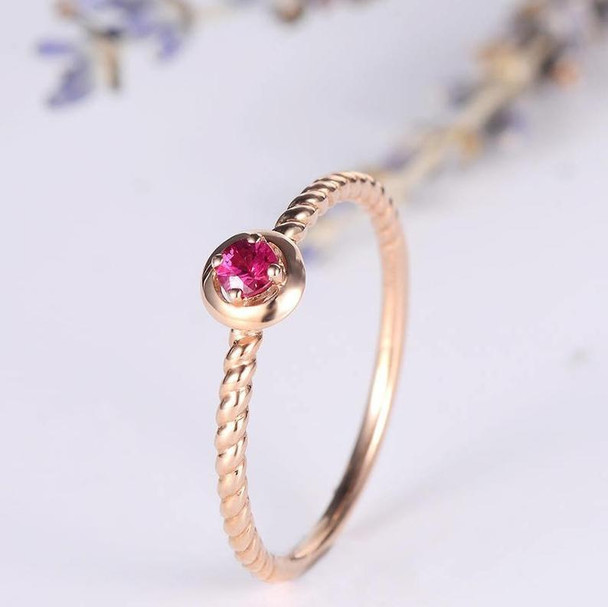 Solitaire Engagement Ring Rose Gold Ruby Birthstone Ring