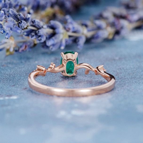 Antique Natural Emerald Ring Oval Cut Engagement Ring