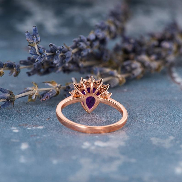 5x7mm Pear Shaped Amethyst Engagement Ring Rose Gold