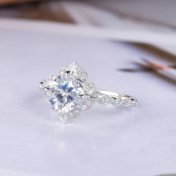 White Gold Moissanite Engagement Cushion Cut Ring Diamond Ring