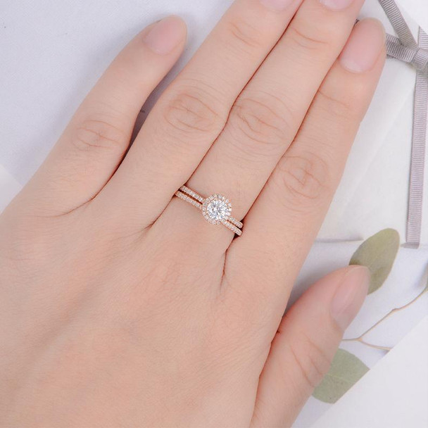 Round Moissanite Engagement Bridal Sets Rose Gold Diamond Wedding Band