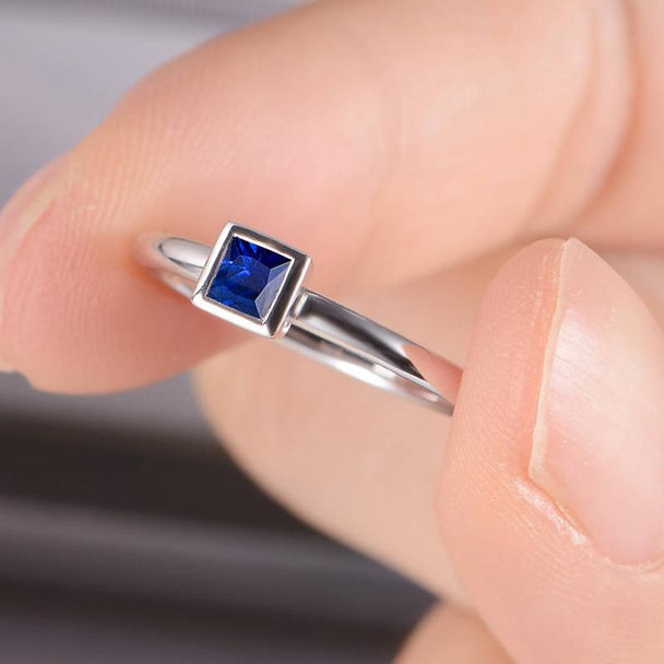 Princess Cut Sapphire Ring White Gold Sapphire Ring Dainty Engagement Ring