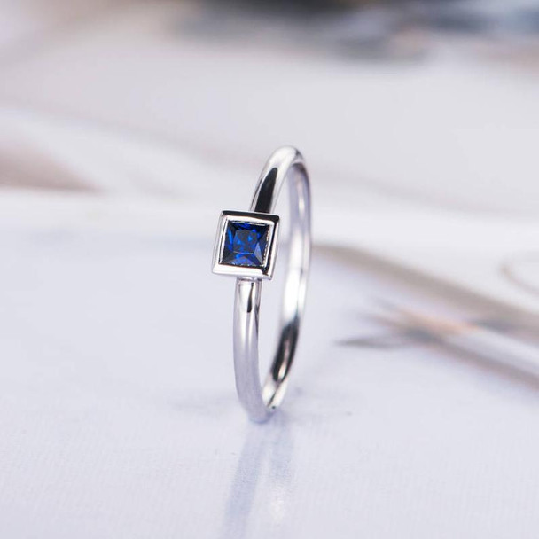 Princess Cut Sapphire Ring White Gold Sapphire Ring Dainty Engagement Ring