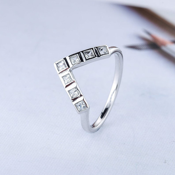 Chevron White Sapphire Wedding Band Women Princess Cut White Gold V Shaped Ring