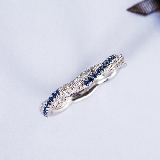 Infinity Wedding Band Diamond Blue Sapphire Twist White Gold Ring