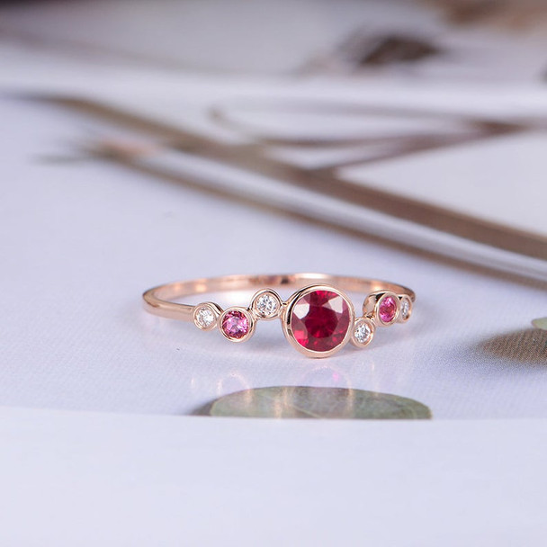 Lab Ruby Engagement Ring Rose Gold Pink Tourmaline Diamond Ring