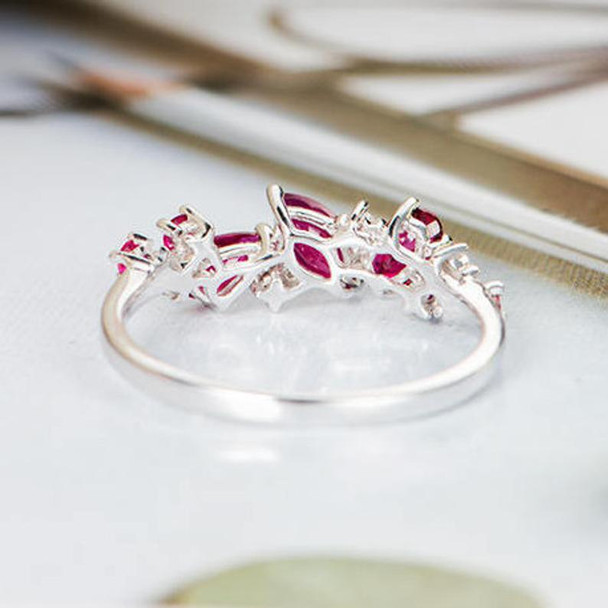 Oval Cut Pear Shaped Ruby Engagement Ring  White Gold Wedding Band