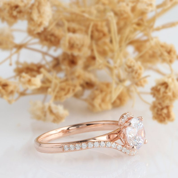 14k   Rose Gold Engagement Ring 6.5mm Moissanite Ring