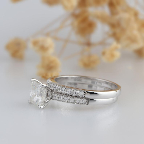 Princess Cut Moissanite Ring Bridal Set Wedding Band Ring Set