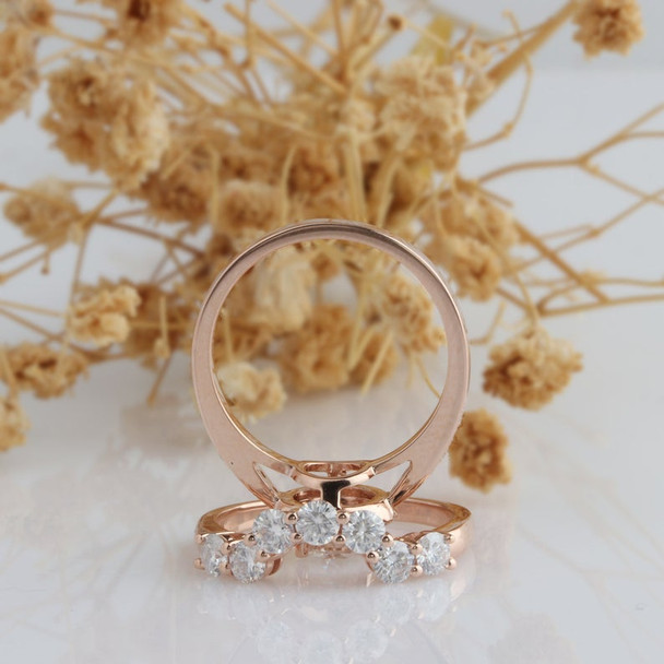 14k Rose Gold Wedding Engagement Ring Vintage Moissanite Ring Set