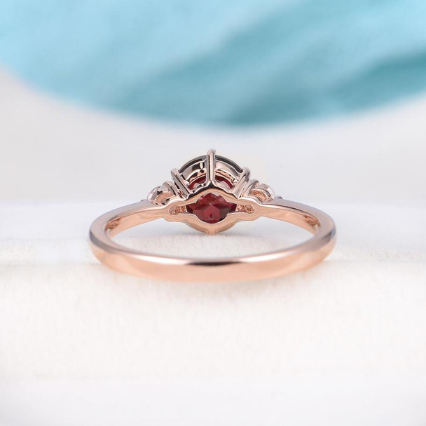 6.5mm  Ruby Engagement Ring Rose Gold Lab Ruby Engagement Ring