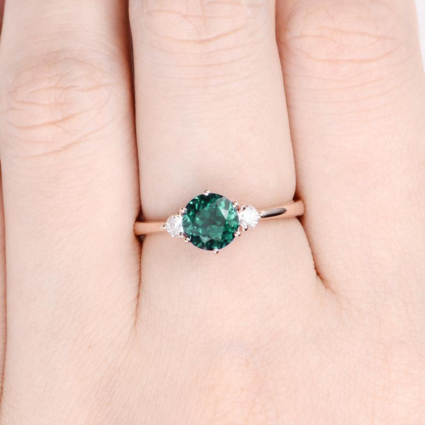 Rose Gold Engagement Ring Lab Emerald Engagement Wedding Ring 