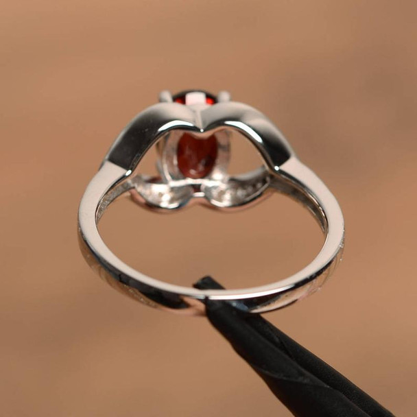 Natural Garnet Ring Oval Cut Garnet Promise Ring January Birthstone 
