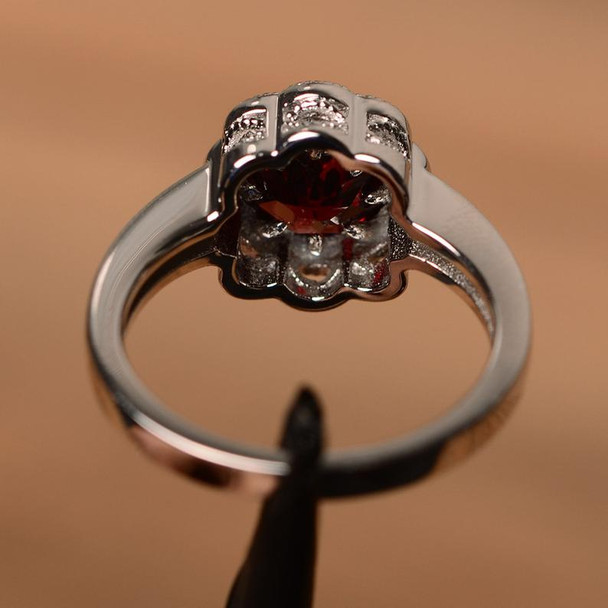 Garnet Ring Promise Wedding Ring Sterling Silver Gemstone Ring
