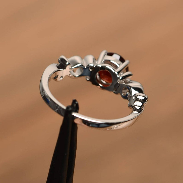 Garnet Ring Sterling Silver January Birthstone Engagement Ring For Women 