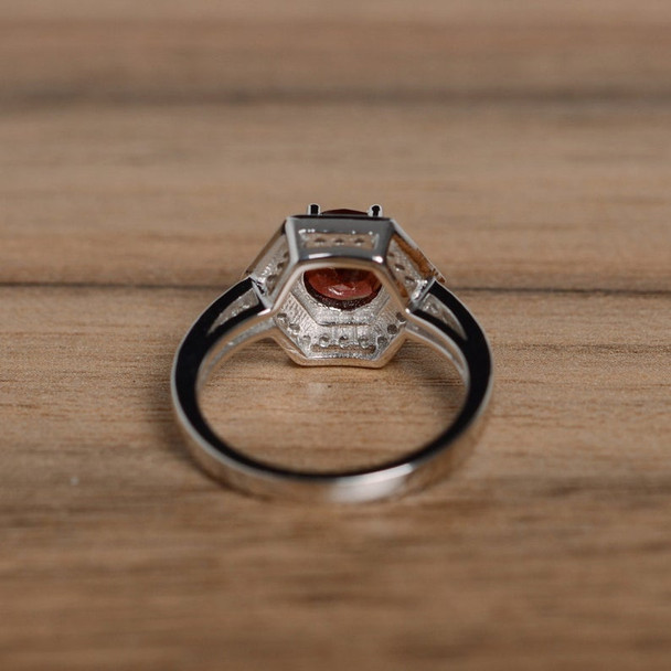 Dark Red Stone Round Cut Garnet Engagement Ring Promise Ring