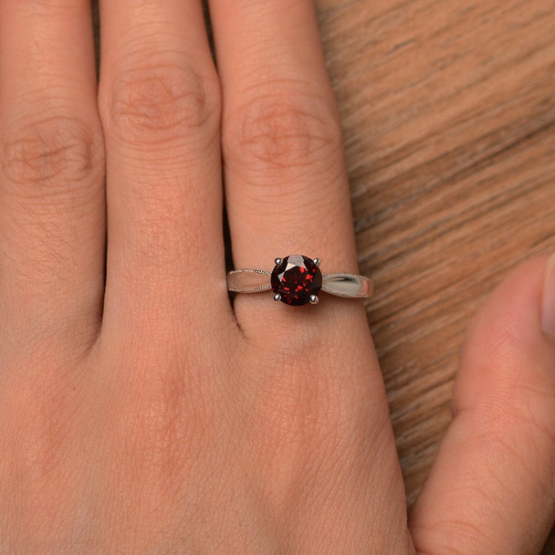 Red Garnet Ring Solitaire Ring Wedding Ring Sterling Silver Ring 