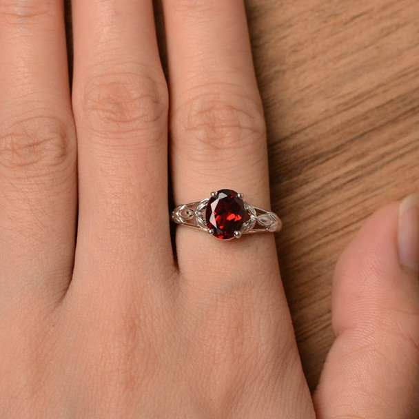 Oval Cut Real Natural Red Garnet Ring Engagement Wedding Ring