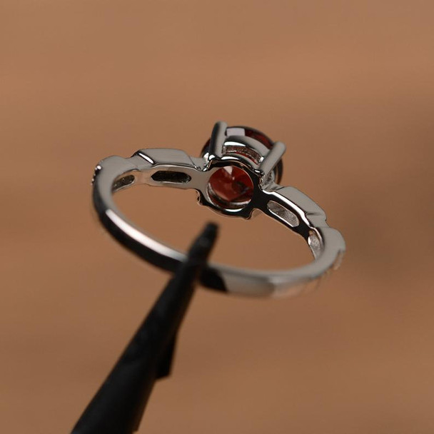 Red Garnet Ring Brilliant Cut Red Gemstone Ring January Bridal Ring