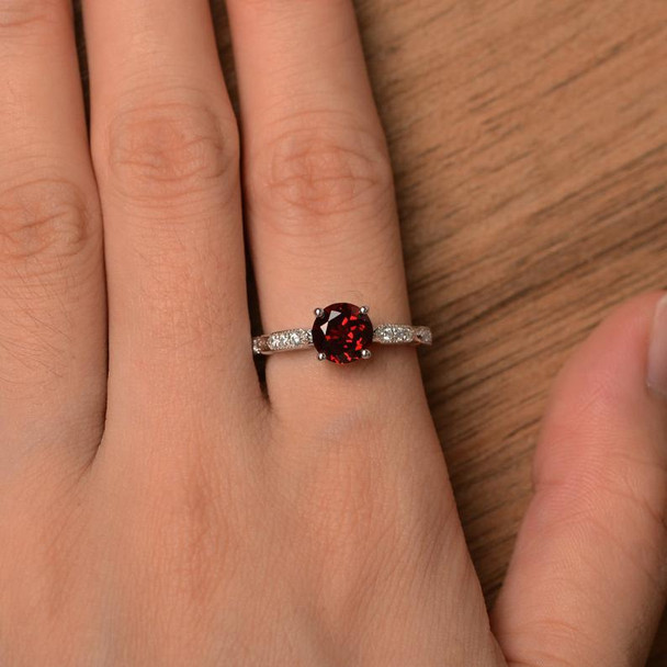Red Garnet Ring Brilliant Cut Red Gemstone Ring January Bridal Ring