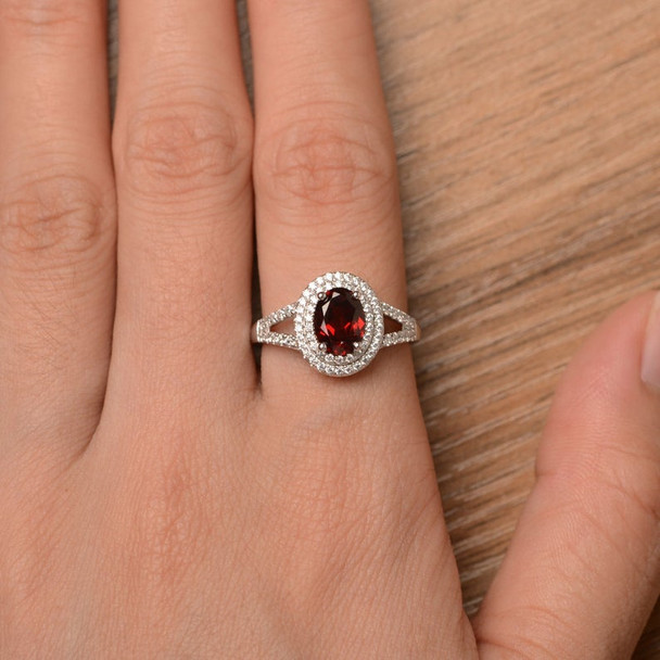 Oval Cut Red Gemstone January Birthstone Ring Garnet Promise Ring