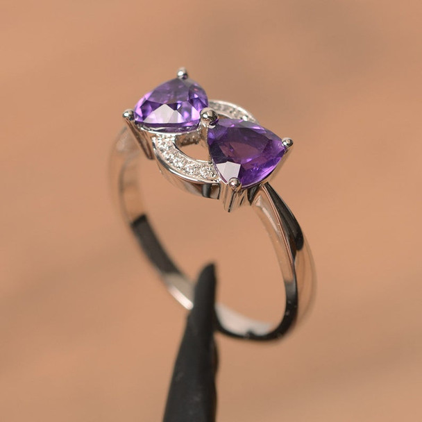 Sterling Silver Ring Purple Gemstone Ring February Birthstone Ring 
