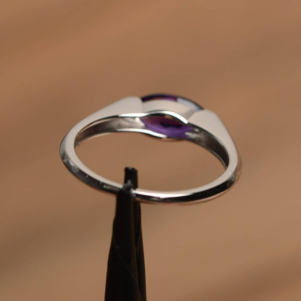 Purple Amethyst Ring Anniversary Ring Marquise Cut Gemstone Sterling Silver Ring