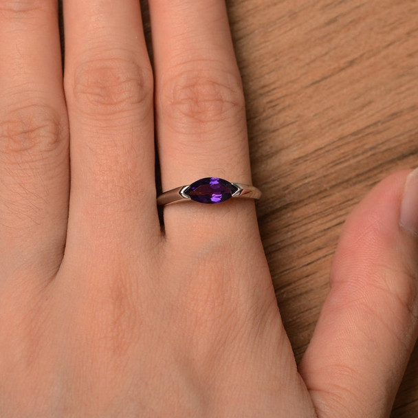 Purple Amethyst Ring Anniversary Ring Marquise Cut Gemstone Sterling Silver Ring