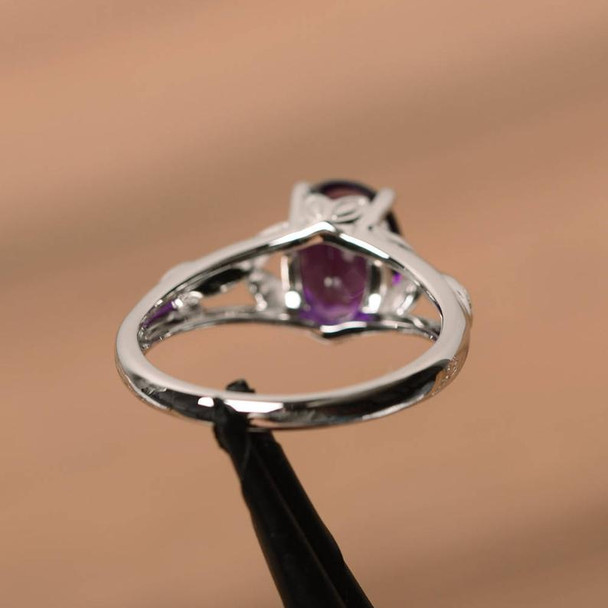 Natural Amethyst Ring Engagement Ring Oval Silver Ring Purple Gemstone Ring 