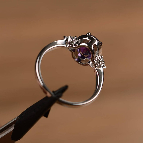 Romantic Promise Ring Oval Cut Sterling Silver Ring Amethyst Gemstone Ring 