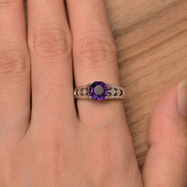 Natural Amethyst Rings Sterling Silver Vintage Ring February Ring