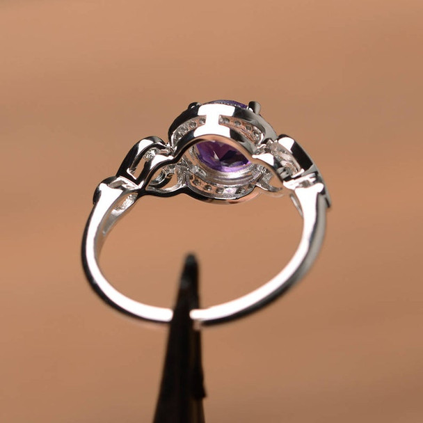 Genuine Amethyst Ring Promise Ring Round Cut Ring Silver Ring