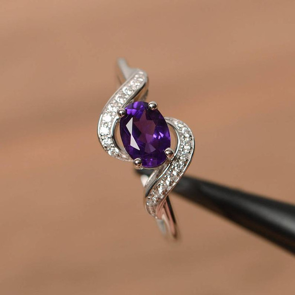 Oval Cut Purple Gemstone Sterling Silver Ring Wedding Ring