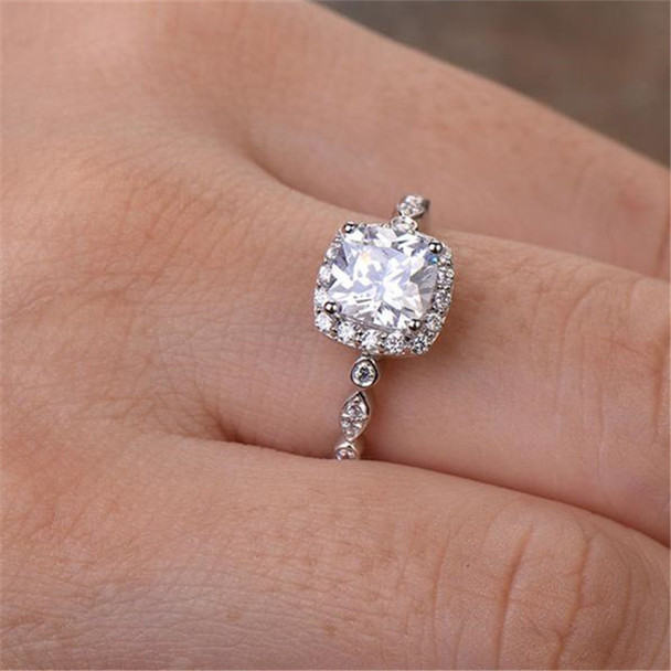 Silver Ring Cushion Cut Cubic Zirconia Engagement Ring CZ Wedding Ring