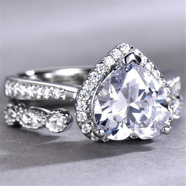 8mm Heart Shaped Engagement Ring Set Diamond CZ Wedding Ring  Promise Ring 