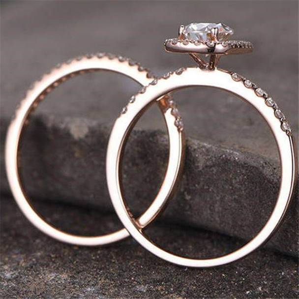 Pear Cut Engagement Ring CZ Cushion  Bridal Set Rose Gold Plated Wedding Ring