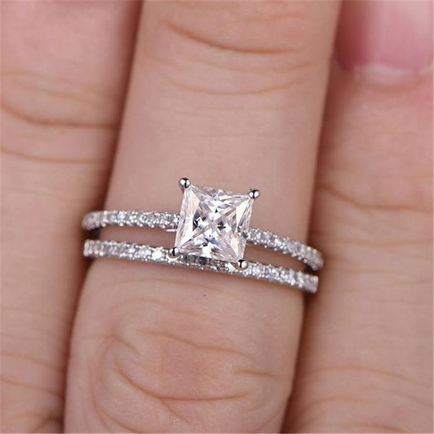 Princess Shaped Cubic Zirconia Engagement Set Wedding Ring Promise Ring Anniversary Gift